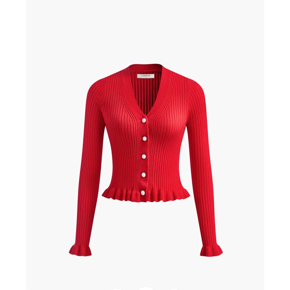 Commense Ruffled Trim Button-Fr Sz M